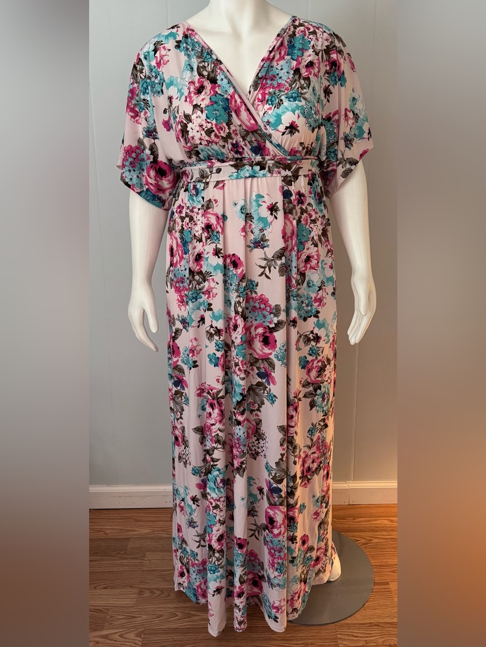 Glitzy Girlz Floral Maxi Wrap Dress - Pink Teal Size 16 Gorgeous